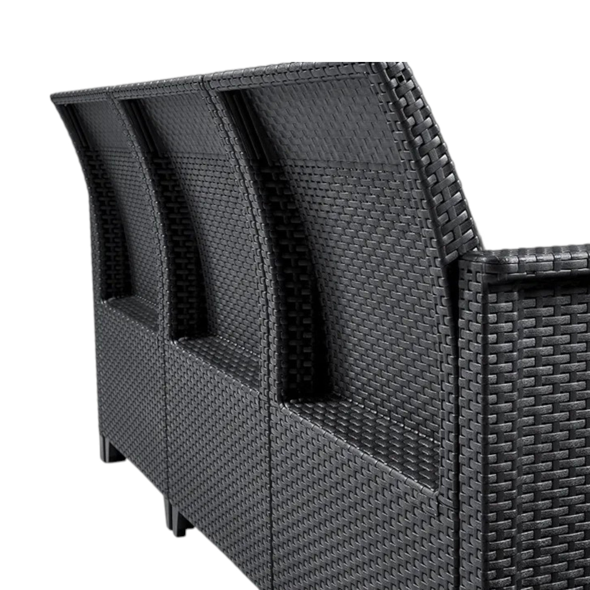 Salotto per esterno in resina effetto rattan 2 poltrone 1 divano triposto e 1 tavolino Emma Lounge