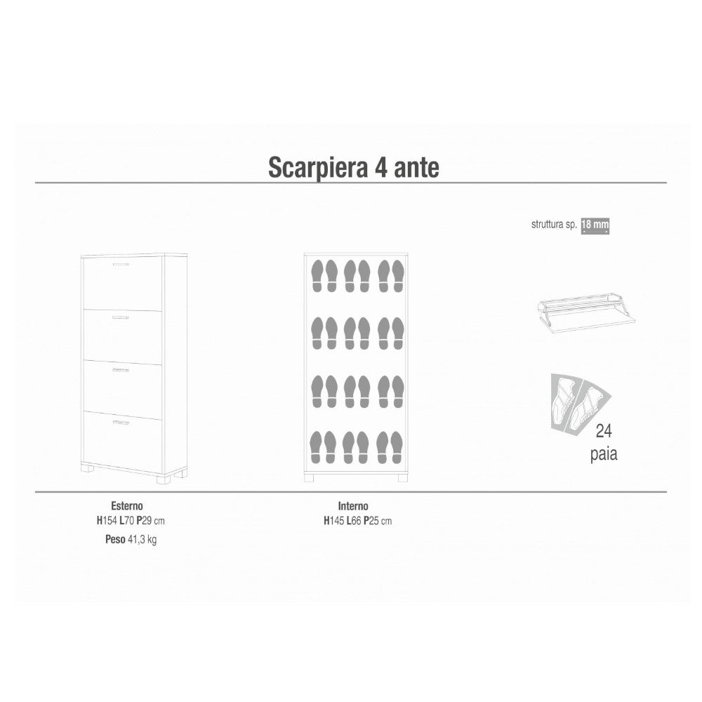 Scarpiera 4 ante moderna in MDF compatta color noce e bianco per arredo casa con design salvaspazio e capacità ottimale