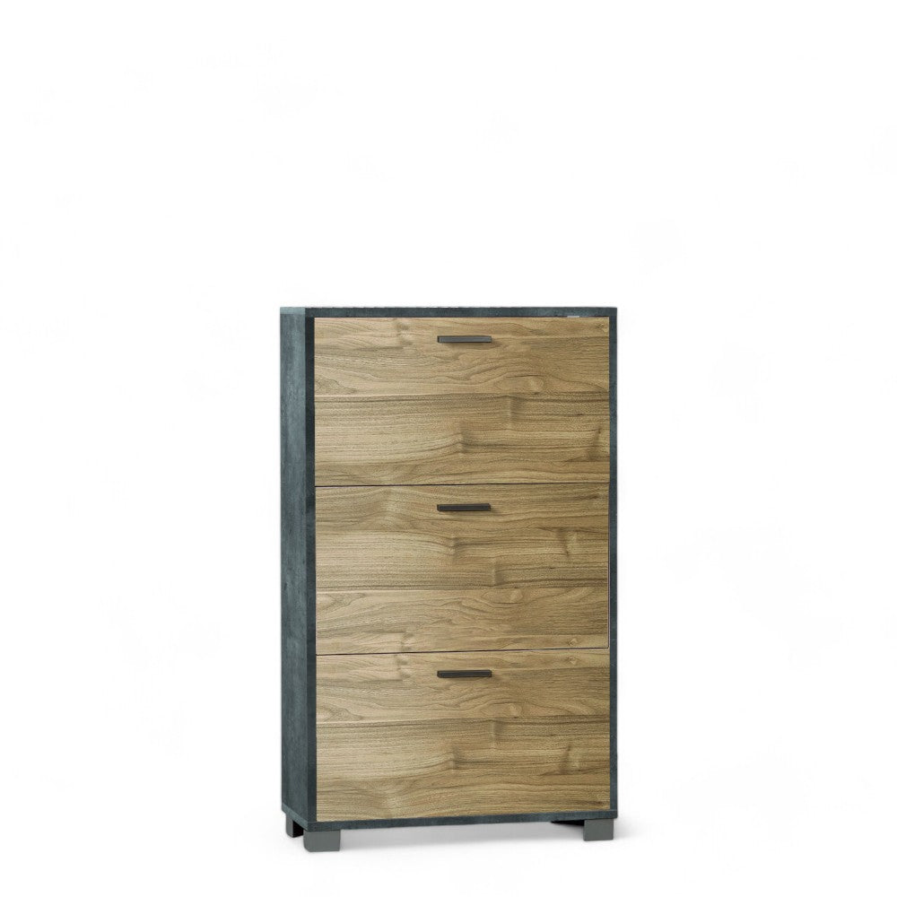 Scarpiera MDF 3 ante 70x29x118 cm design moderno colore marrone effetto legno ossido nero e noce salvaspazio