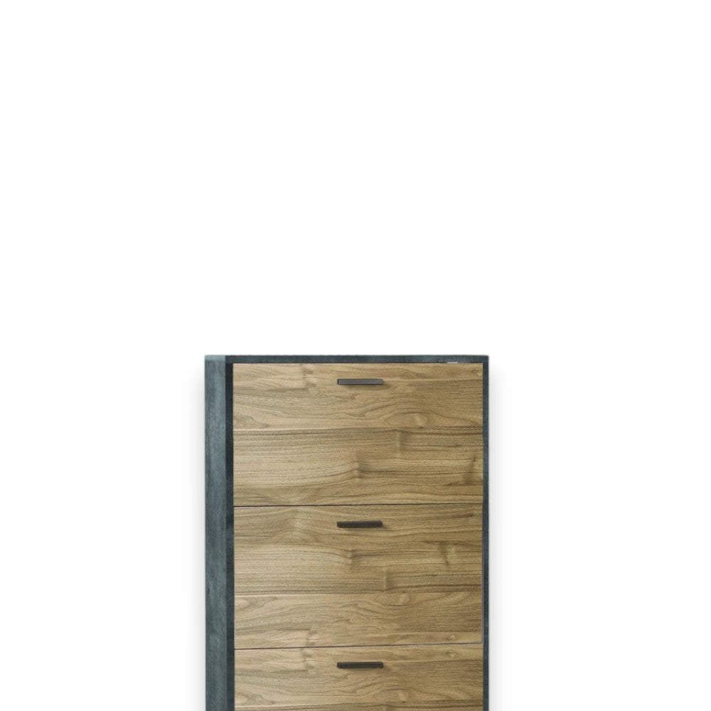 Scarpiera MDF 3 ante 70x29x118 cm design moderno colore marrone effetto legno ossido nero e noce salvaspazio