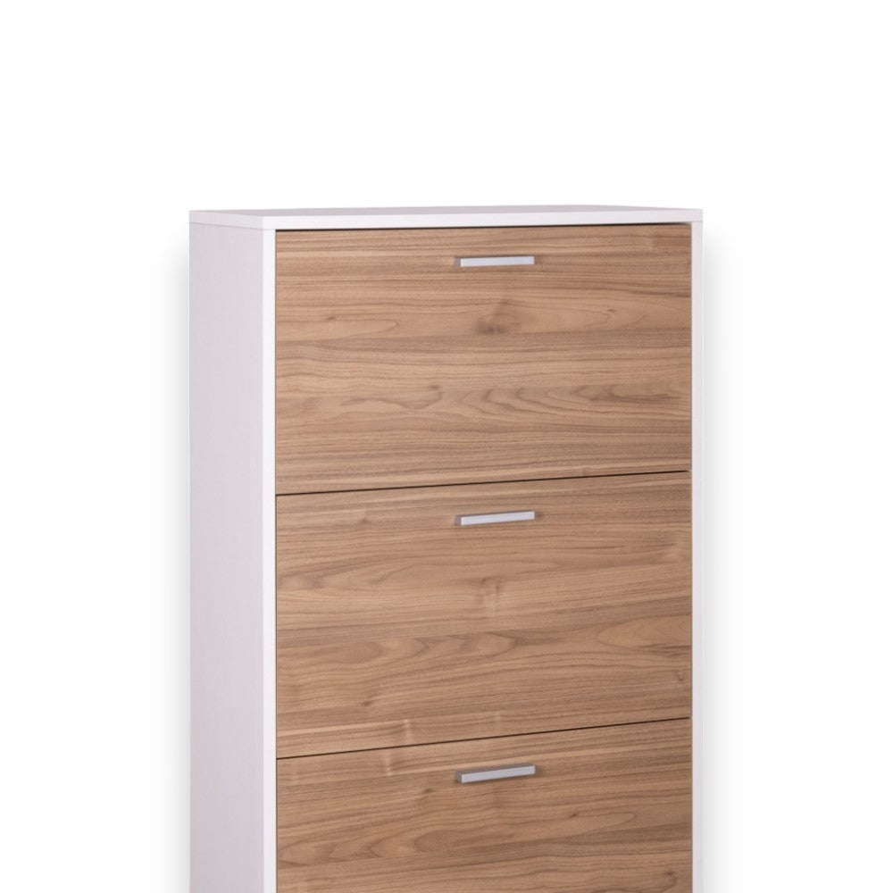 Scarpiera 3 ante bianco fiammato noce marrone MDF 70x29x118 cm salva spazio design moderno funzionale organizzazione