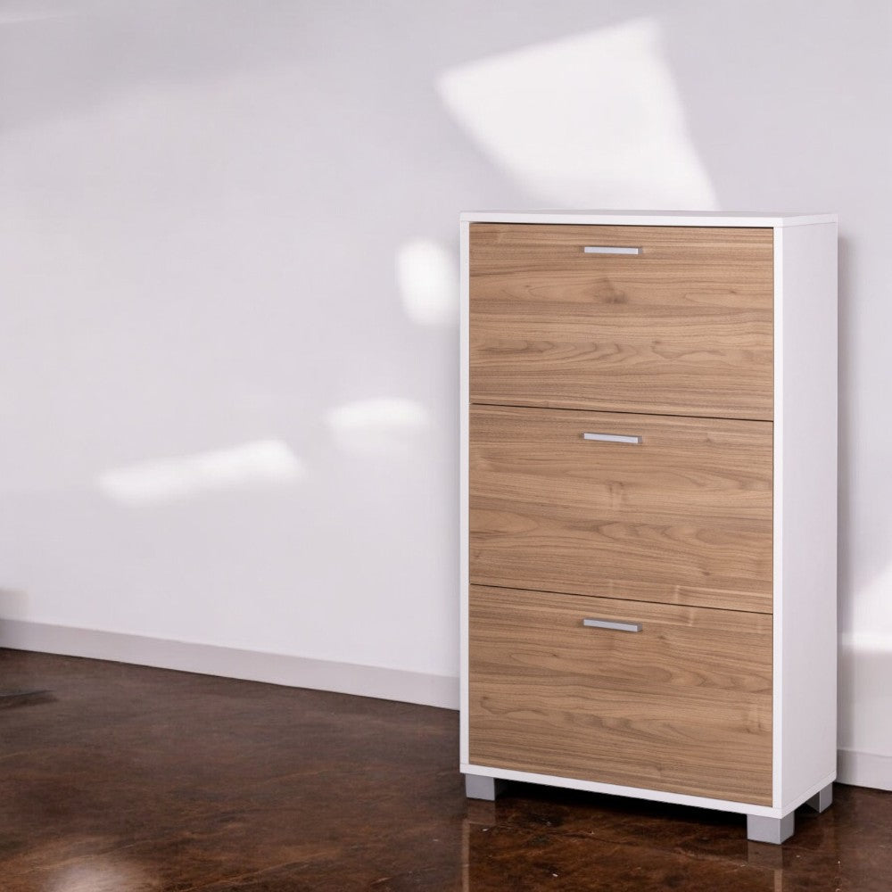 Scarpiera 3 ante bianco fiammato noce marrone MDF 70x29x118 cm salva spazio design moderno funzionale organizzazione