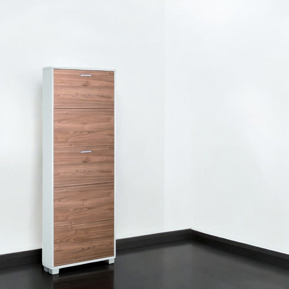 Scarpiera 5 ante salvaspazio bianco fiammato e noce stile moderno MDF alta qualità dimensioni 70x18x190 cm