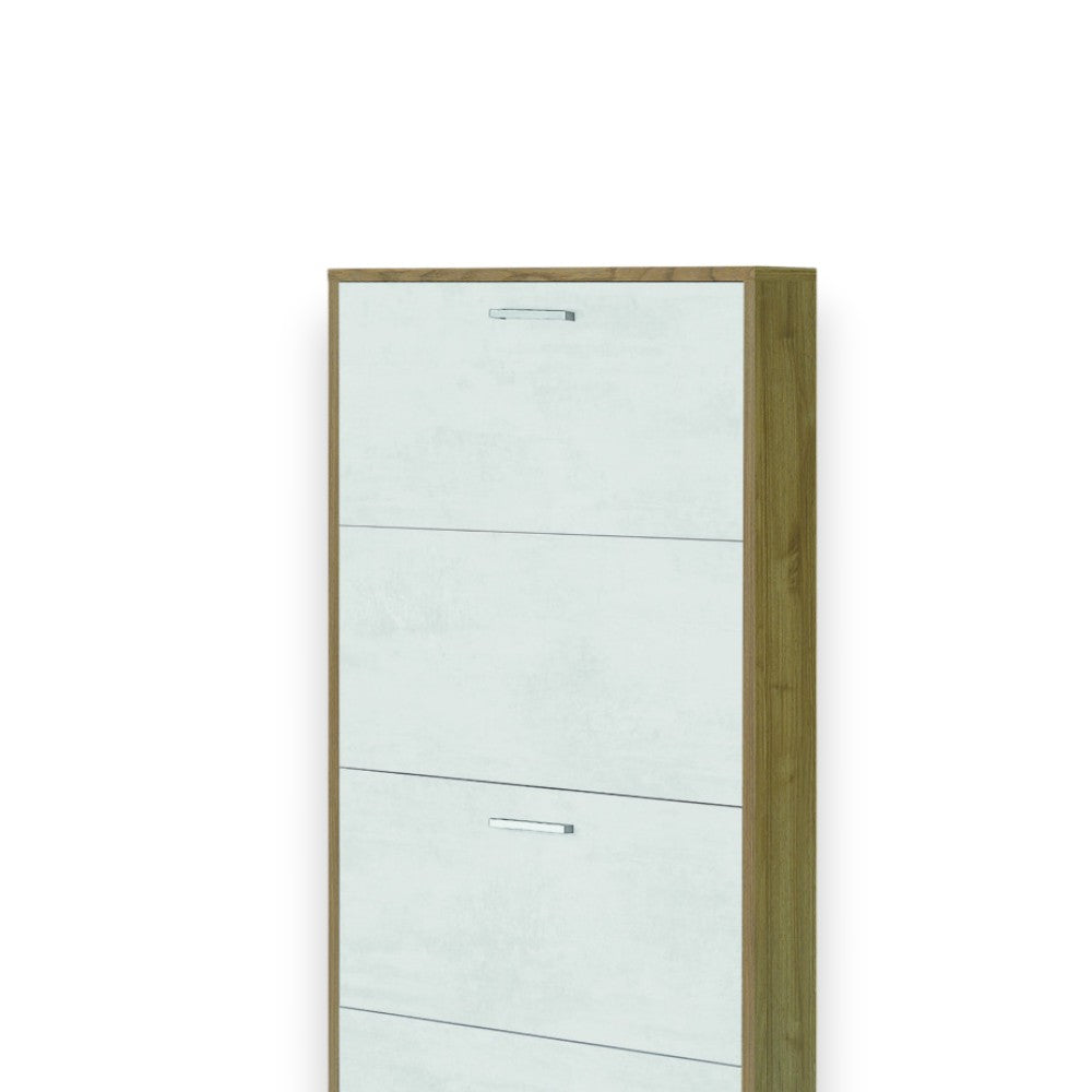 Scarpiera a 4 ante salvaspazio color noce stelvio e ossido bianco in MDF dimensioni 70x18x154 cm per ingresso e cameretta