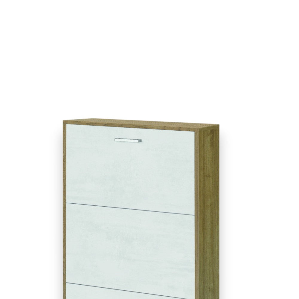 Scarpiera tre ante legno MDF Noce Stelvio e bianco salvaspazio sottile 70x18x118 cm per ingresso moderno