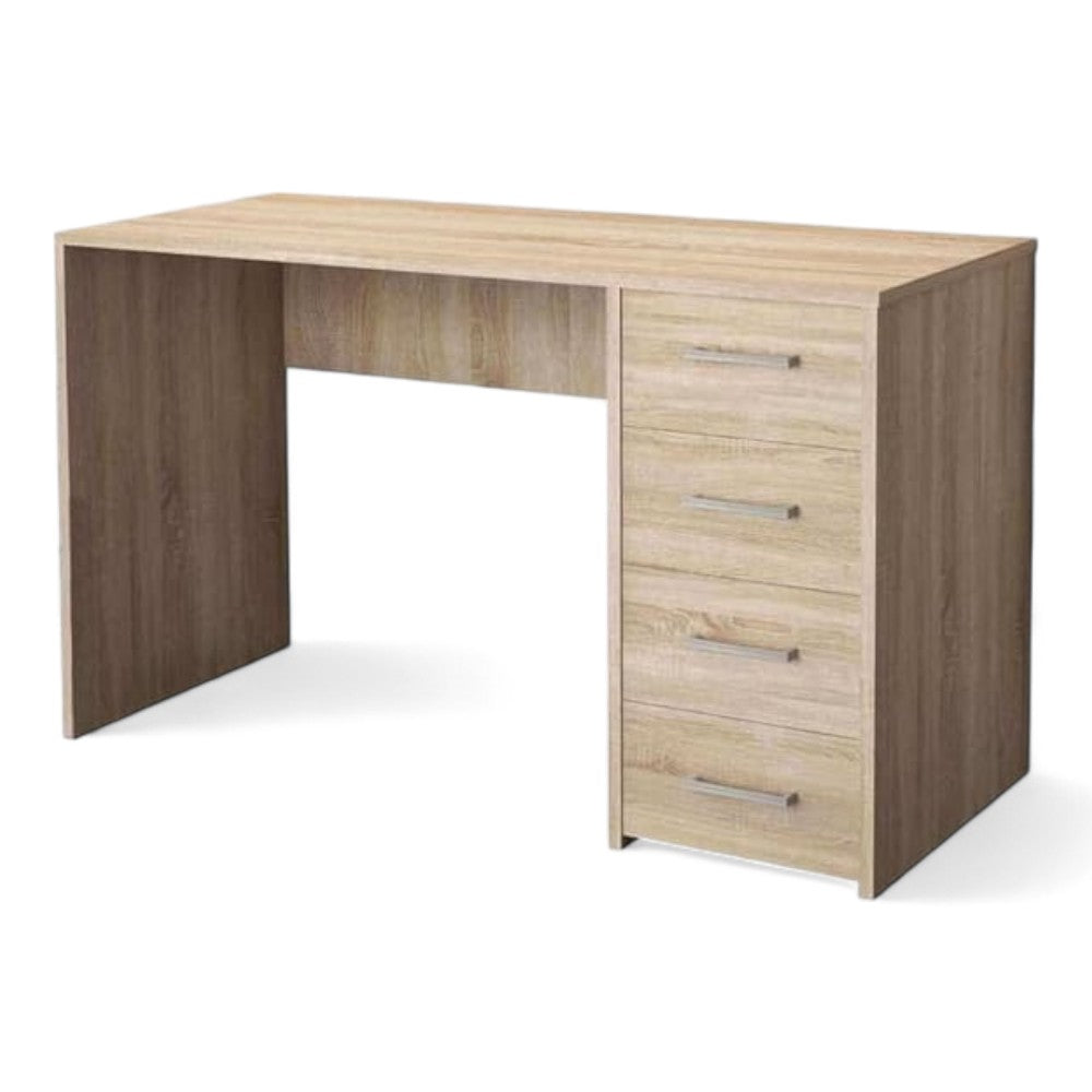 Scrivania con cassetti in quercia chiaro 120x50x73h con quattro cassetti e maniglie effetto metallo satinato
