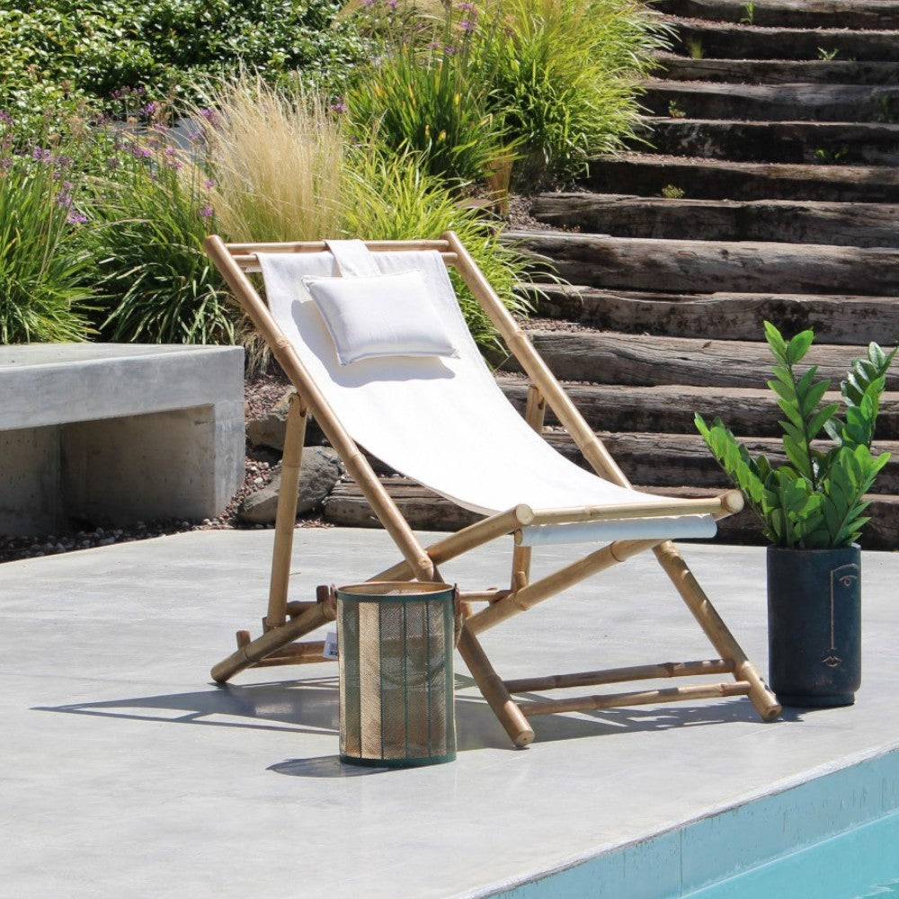 Sdraio dondolo in bamboo legno marrone con cuscino per relax 117x60xH68 cm