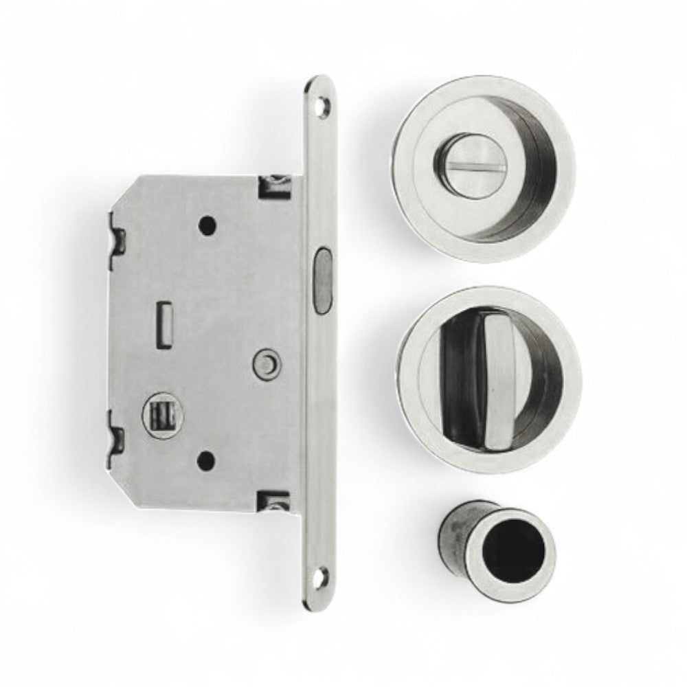 Serratura a infilare per porte scorrevoli tondo cromo satinato