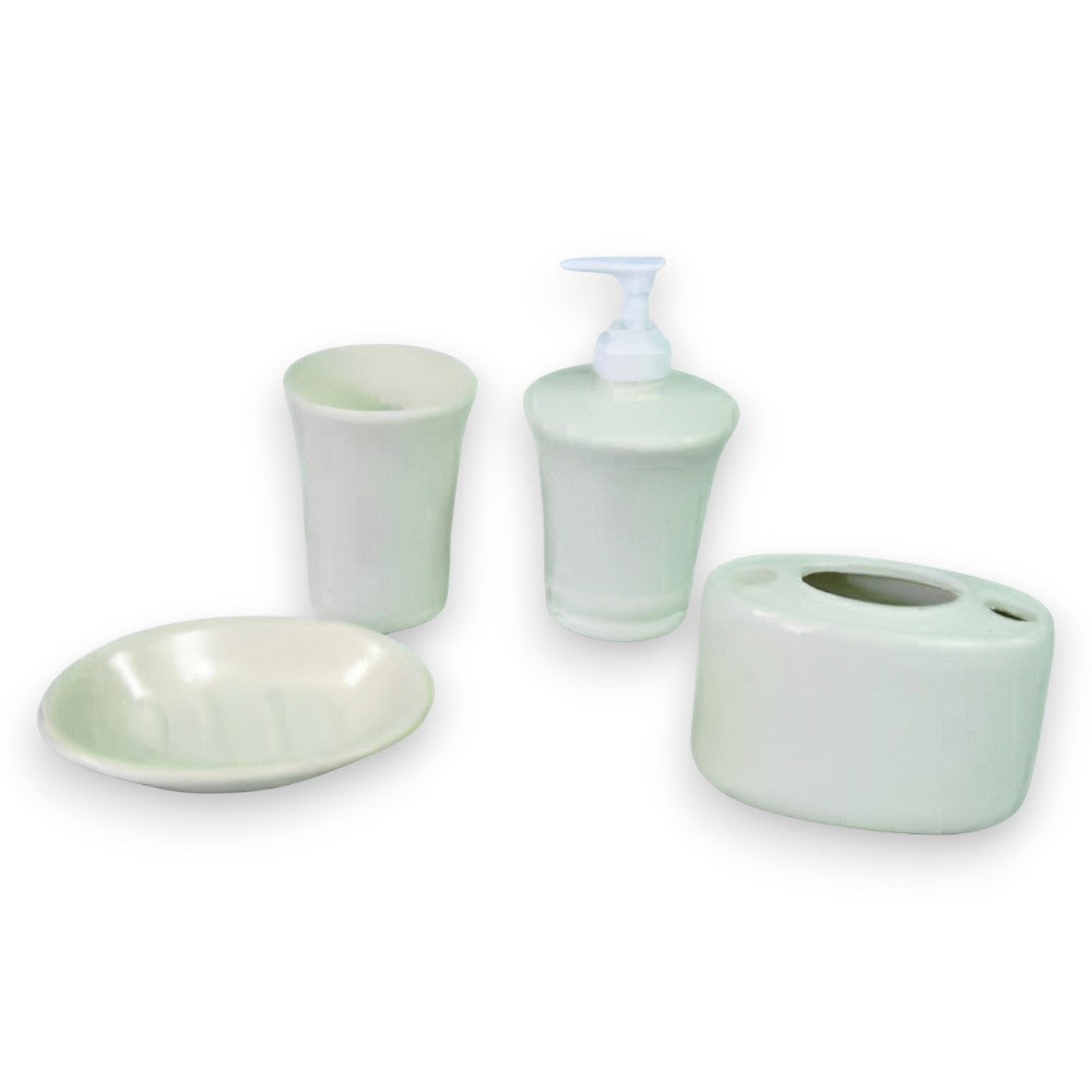 Set accessori bagno in ceramica bianca dispenser sapone liquido portaspazzolini e portasaponette