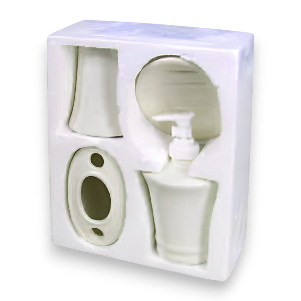 Set accessori bagno in ceramica bianca dispenser sapone liquido portaspazzolini e portasaponette