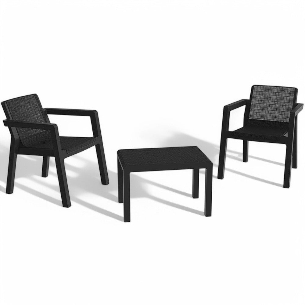 Set salotto composto da 2 sedie e un tavolino in resina riviera antracite da esterno