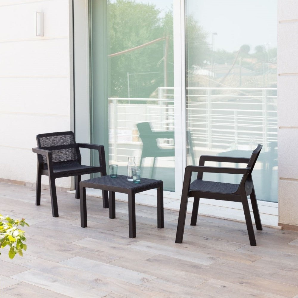 Set salotto composto da 2 sedie e un tavolino in resina riviera antracite da esterno