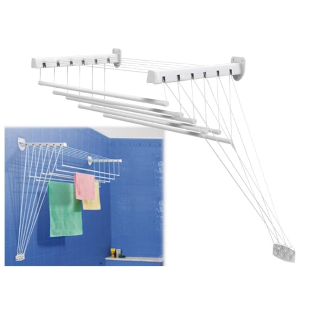 Stendibiancheria saliscendi da parete e soffitto ideale per lenzuola e capi lunghi in acciaio plastificato Made In Italy