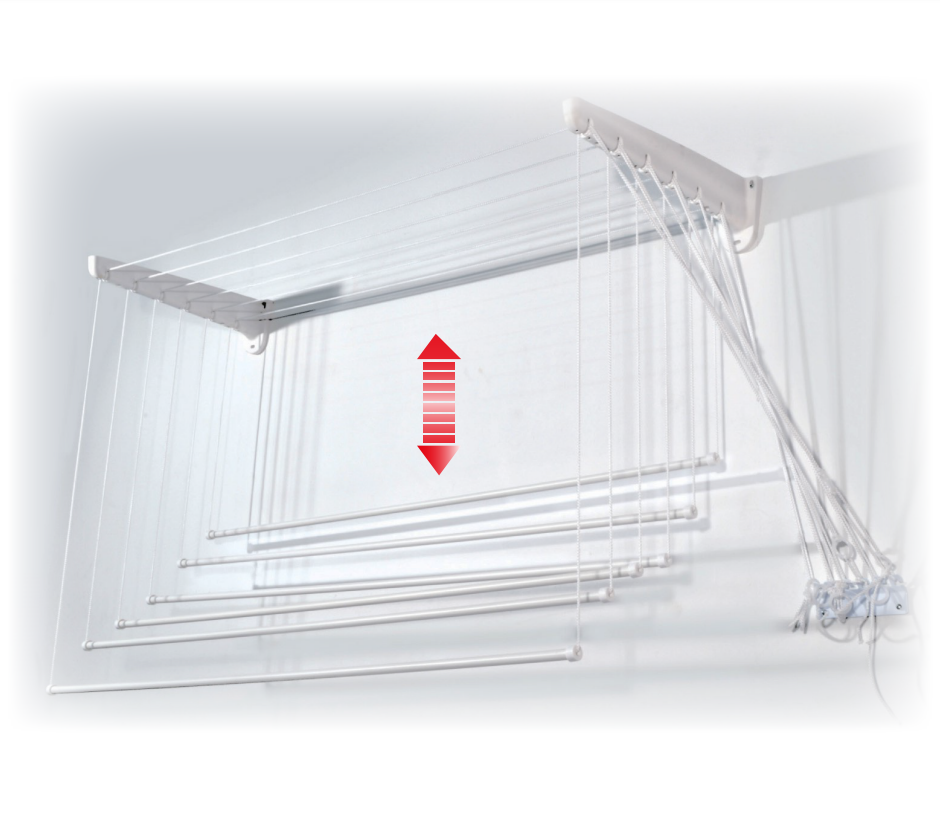 Stendibiancheria saliscendi da parete e soffitto ideale per lenzuola e capi lunghi in acciaio plastificato Made In Italy