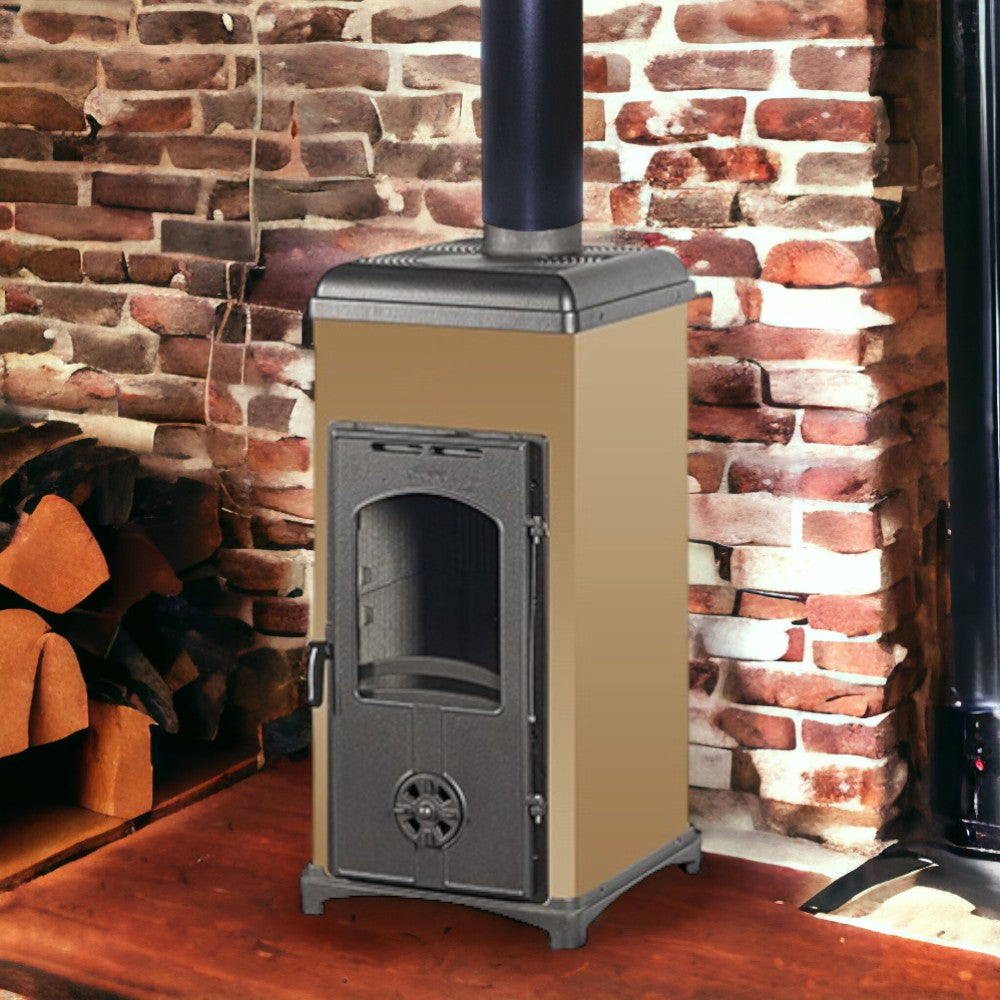 Stufa a legna 6,3 kw con struttura in acciaio ed interni in ghisa piastra radiante