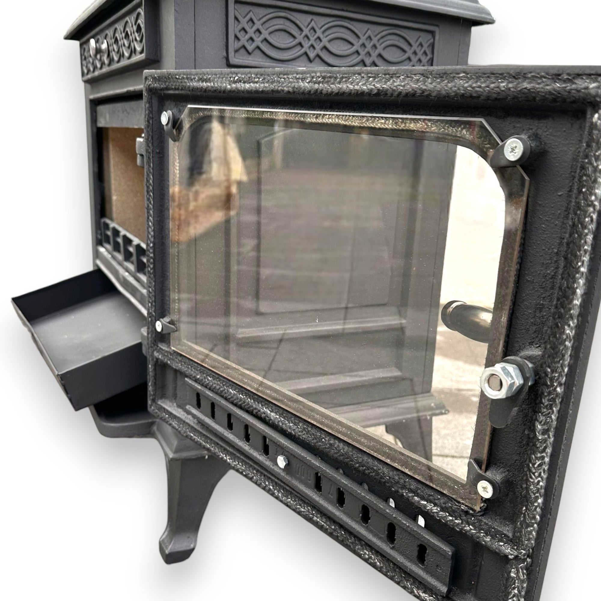 Stufa a legna in ghisa 10 kw con scarico fumi superiore e posteriore 63x43xH63 cm