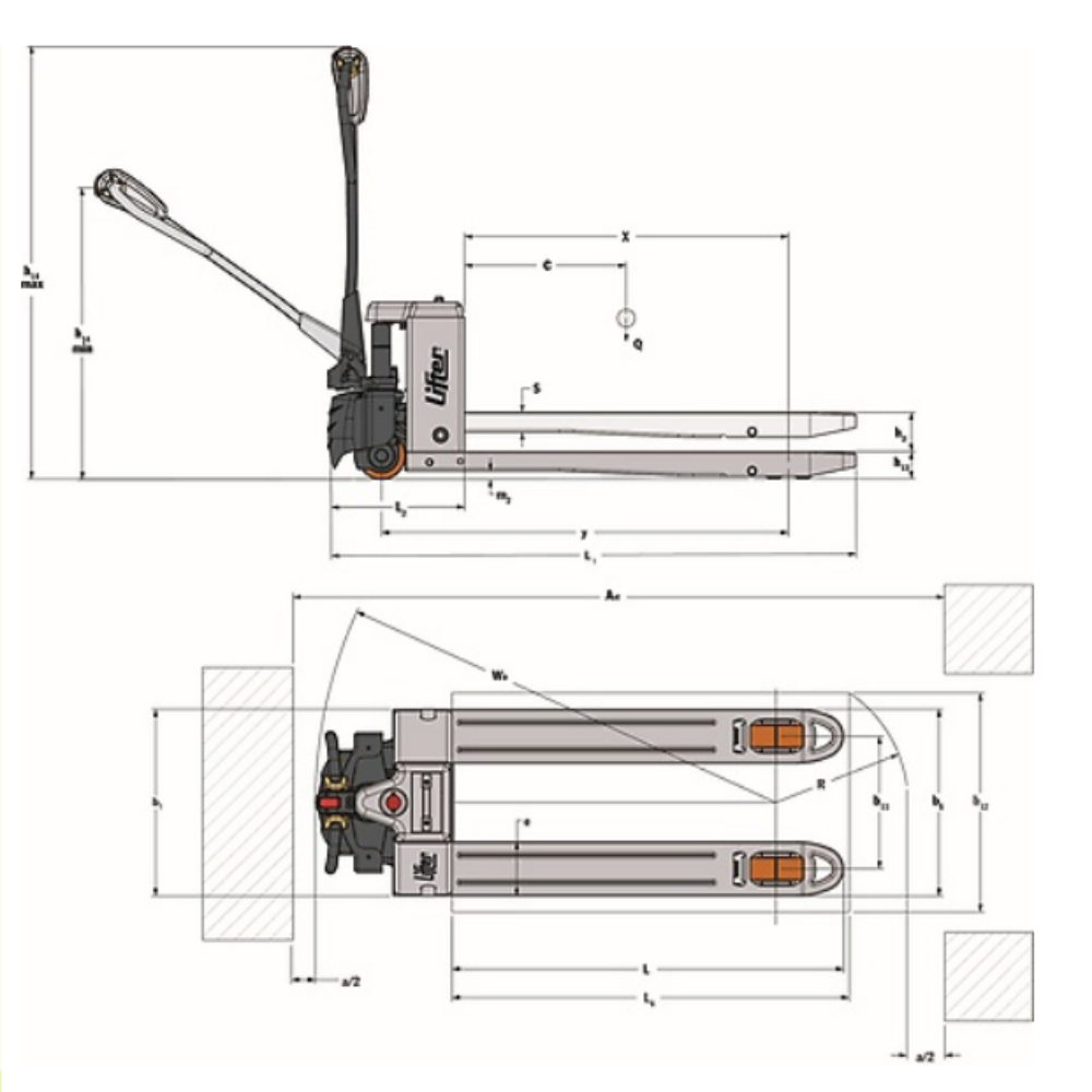 Transpallet elettrico in acciaio per trasporto pedane bancali con portata 1500 kg