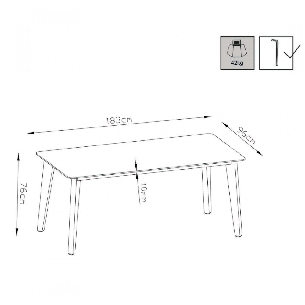 Tavolo 180x90 cm da giardino con struttura in alluminio e piano in laminato grigio chiaro Roma