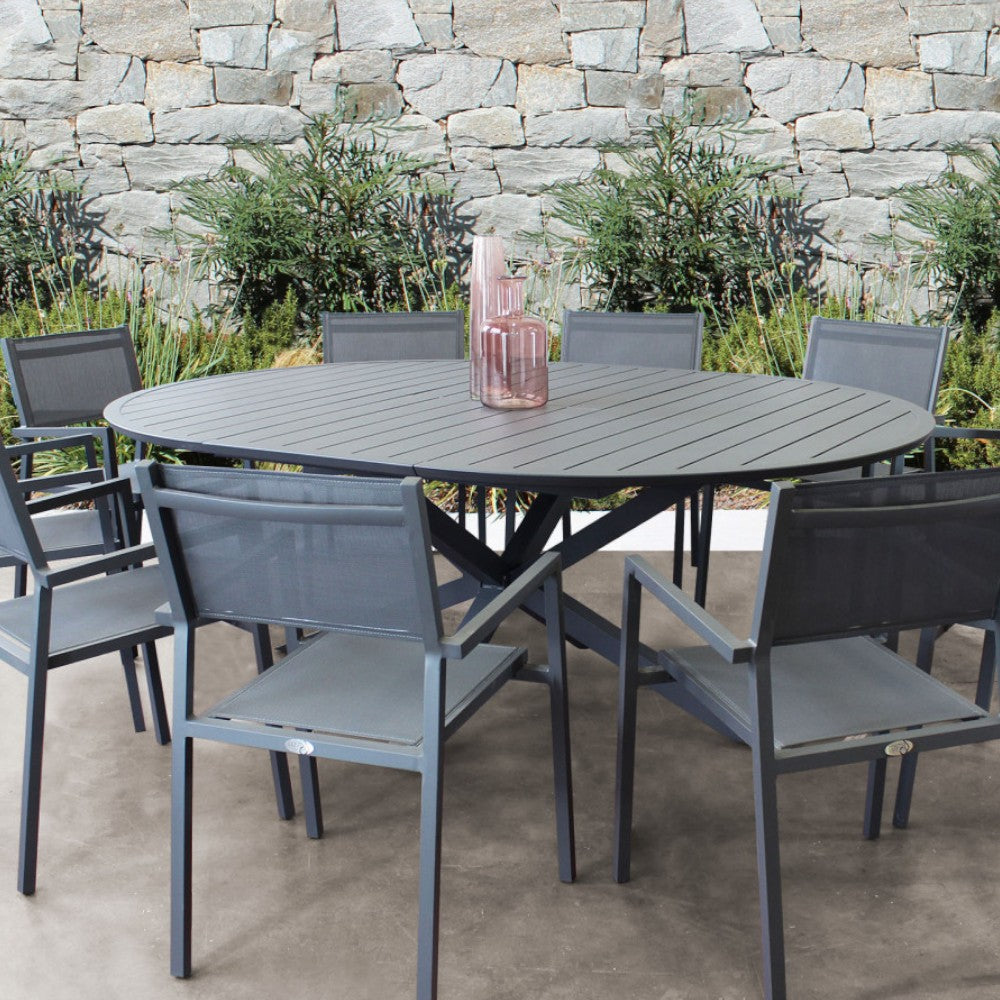 Tavolo in alluminio rotondo allungabile antracite con diametro 150x150xH75 cm Camet