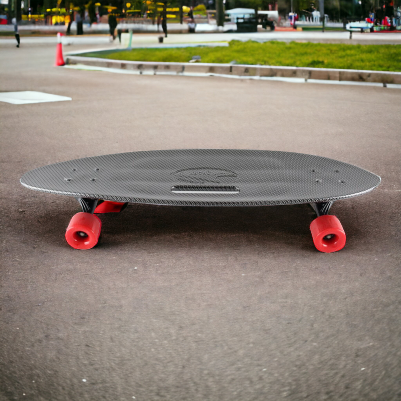 Skateboard per bambini e ragazzi con rivestimento in pellicola di carbonio e ruote rosse Devil