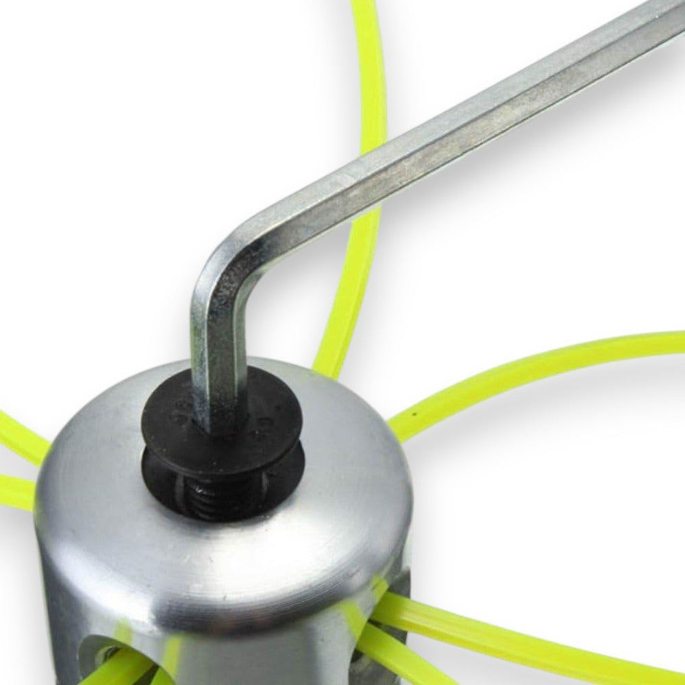 Testina per decespugliatore universale in alluminio 8 fili con 4 fori e riduzioni inclusi chiave a brucola