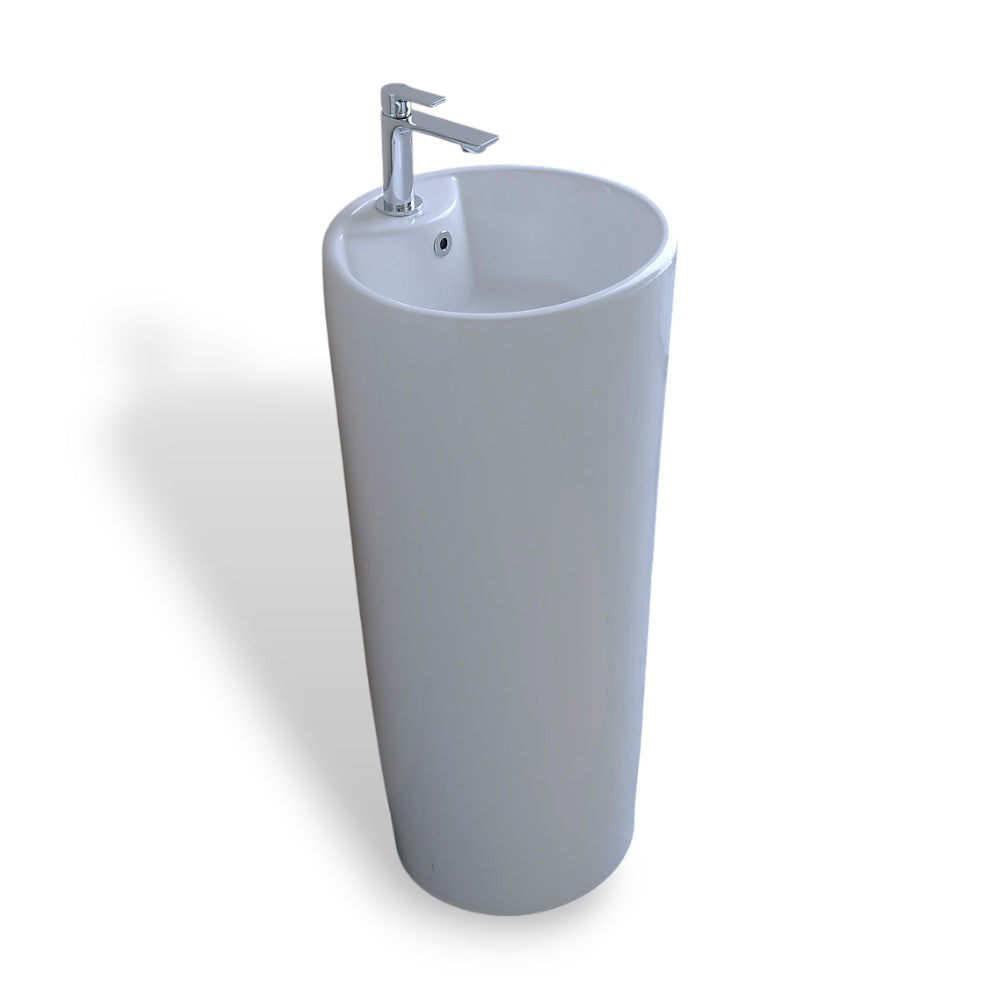 Lavabo lavandino tondo in ceramica bianca lucida 40xH83 cm