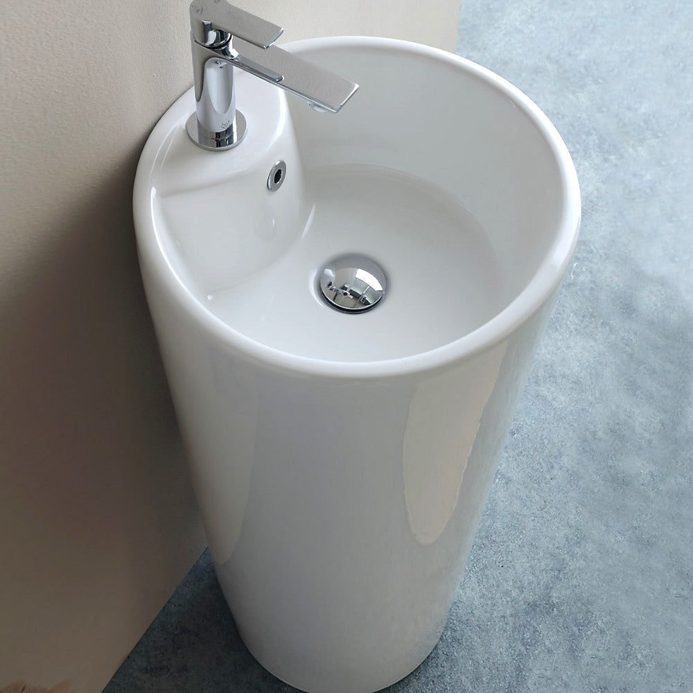 Lavabo lavandino tondo in ceramica bianca lucida 40xH83 cm