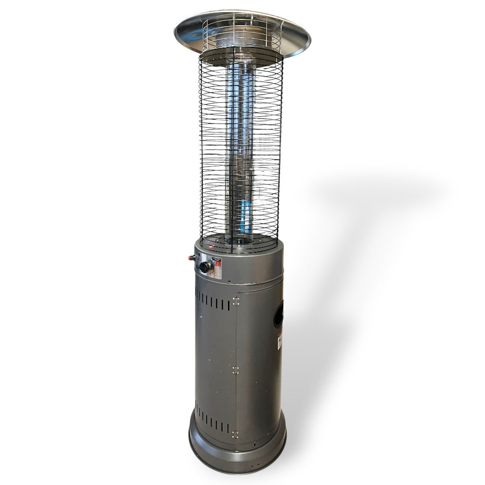 Stufa a gas gpl da esterno patio glass grigia 13Kw con tubo in vetro e accensione ad impulso H180 cm small