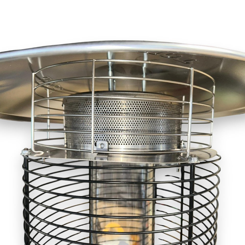 Stufa a gas gpl da esterno patio glass grigia 13Kw con tubo in vetro e accensione ad impulso H180 cm small