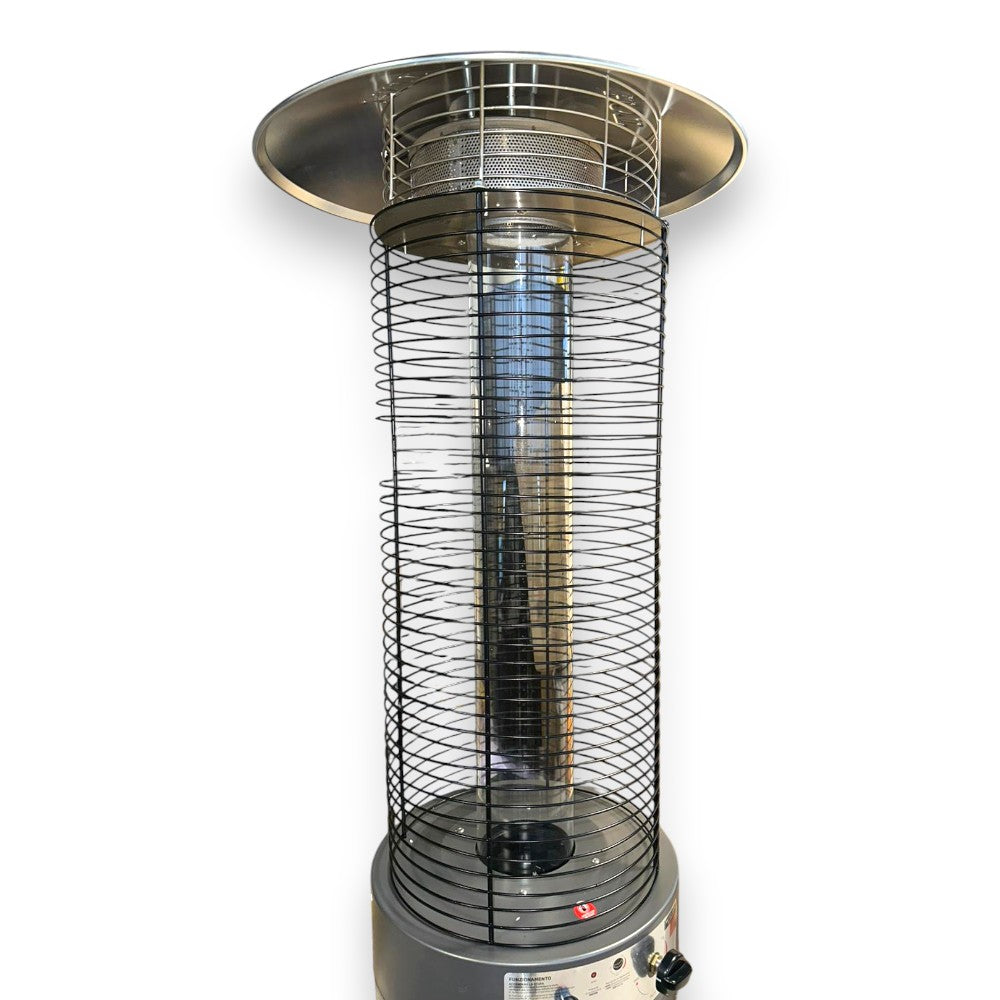 Stufa a gas gpl da esterno patio glass grigia 13Kw con tubo in vetro e accensione ad impulso H180 cm small