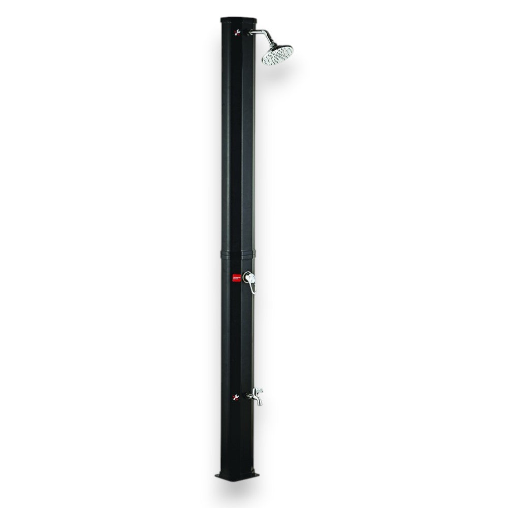 Doccia solare 35 lt da giardino in PVC con soffione e rubinetto lavapiedi
