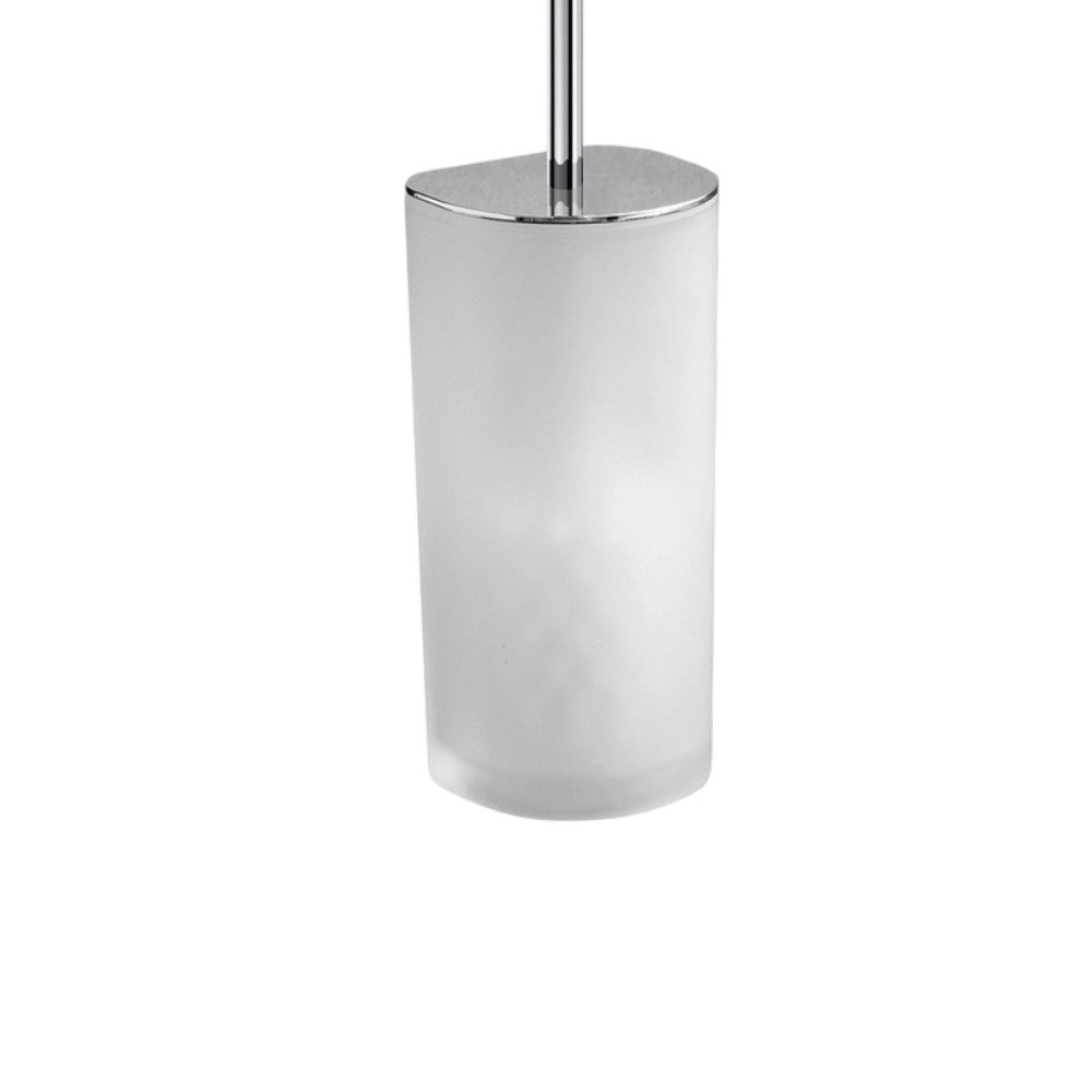 Portascopino wc cromato in ottone con setole e contenitore in vetro satinato 9.7x9x36.2 cm