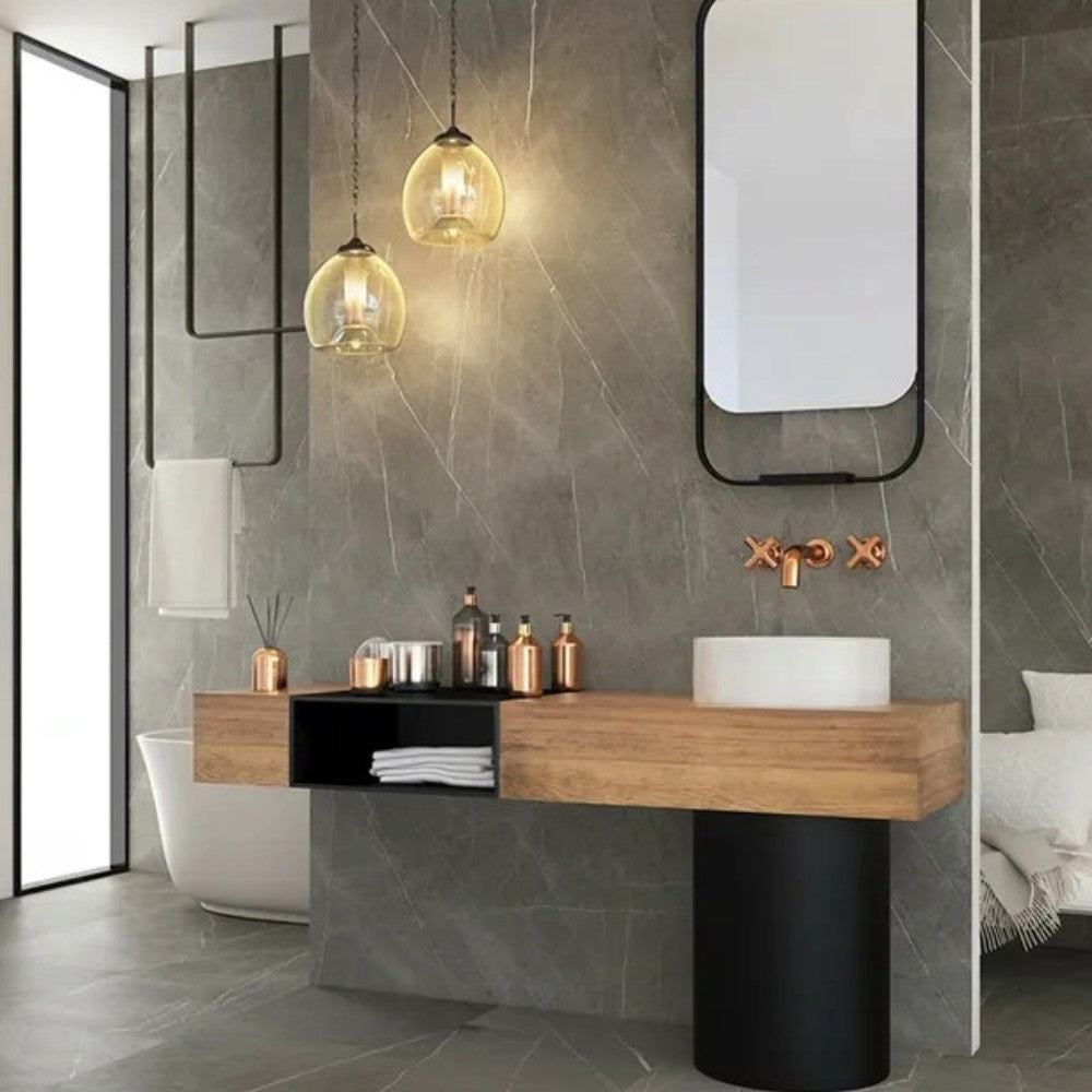 Kit 5 pannelli rivestimento murale in SPC marmo grigio 47.5x90 cm copertura 2.14 mq