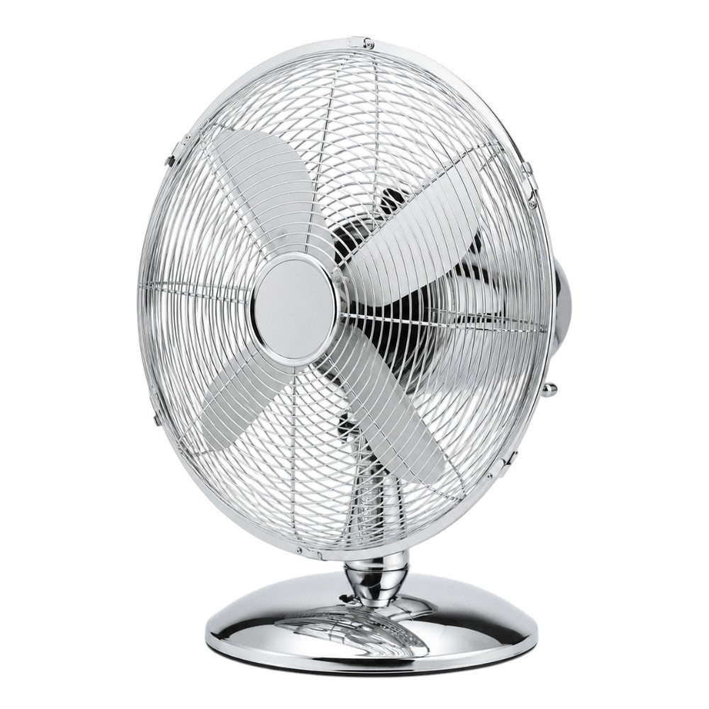Ventilatore da tavolo in acciaio cromato 60W funzionamento 3 velocità con diametro 40 cm