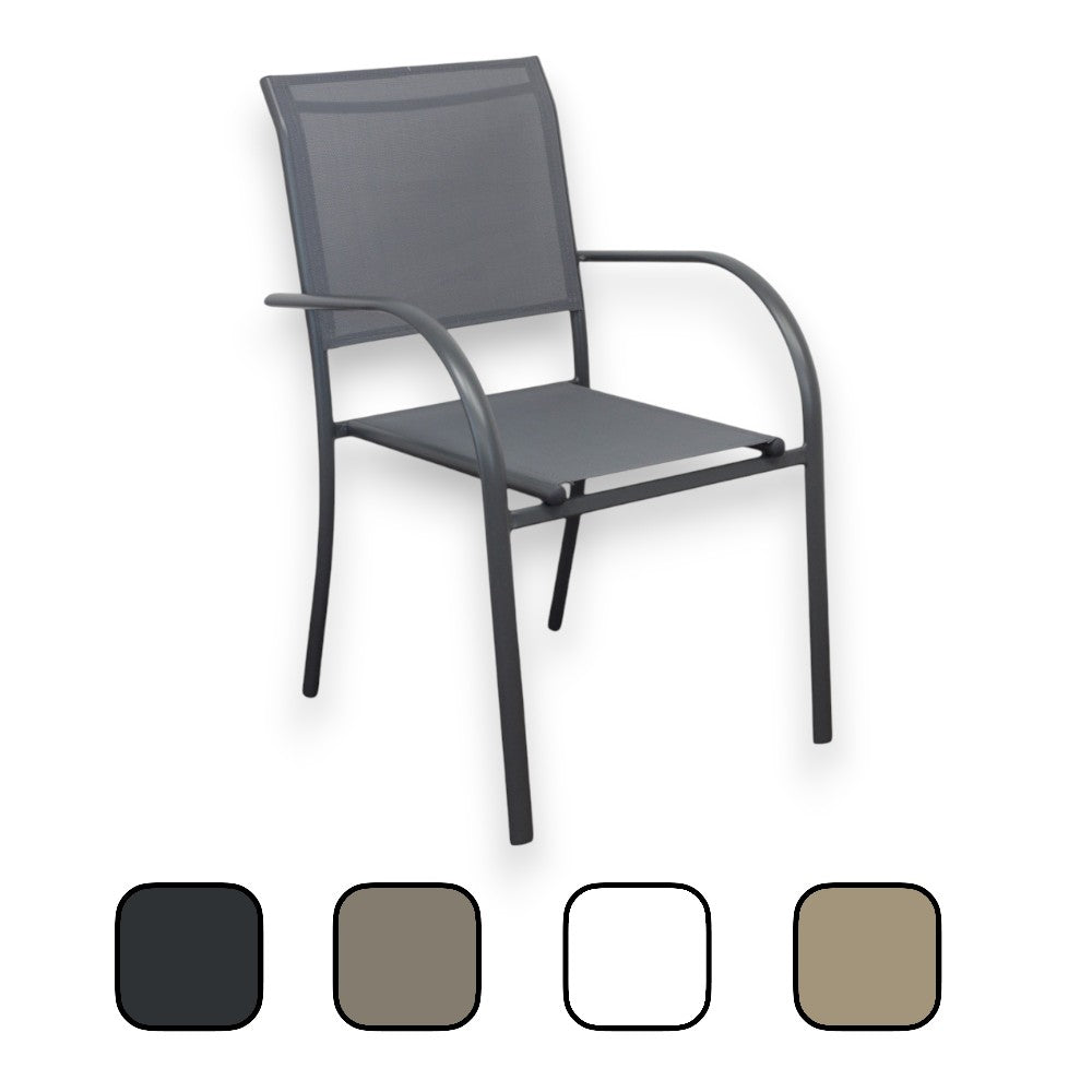 Sedia poltrona impilabile da esterno con struttura in alluminio e textilene Stamin