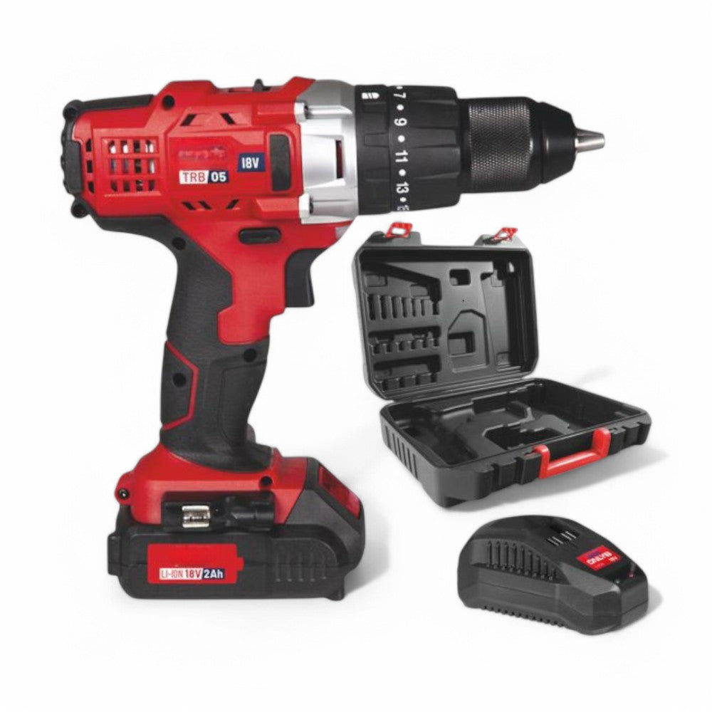 Trapano avvitatore a batteria litio 18V 2Ah a percussione con caricabatterie