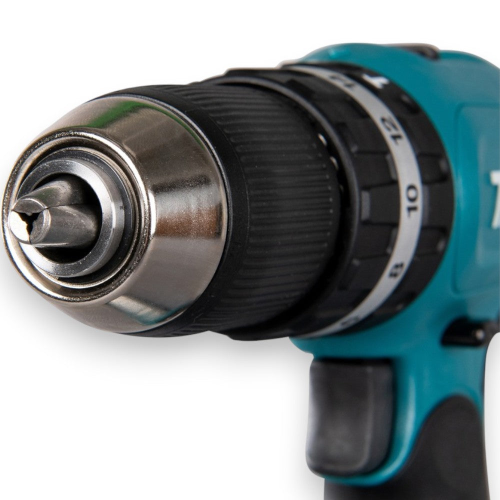 Trapano avvitatore percussione 18v 2 velocità 2 batterie litio 1,5ah rapido ergonomico con mandrino autoserrante e coppia 30nm per legno e metallo