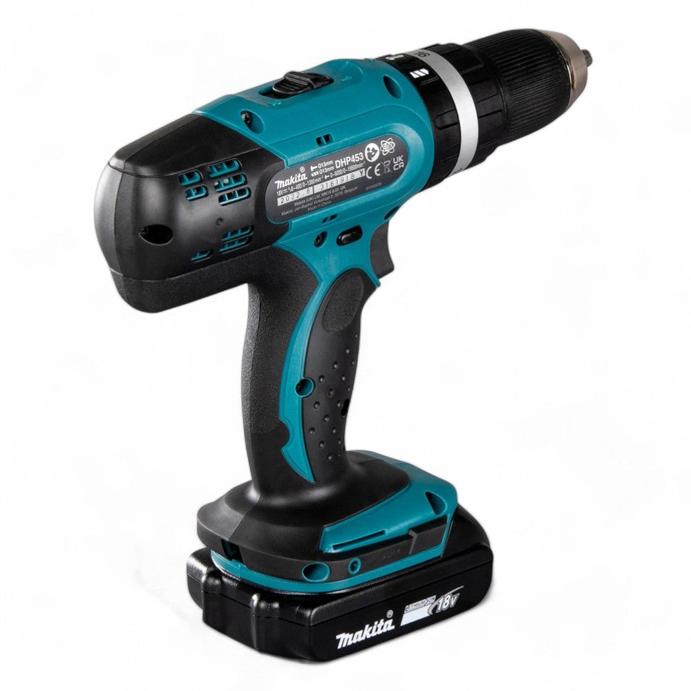 Trapano avvitatore percussione 18v 2 velocità 2 batterie litio 1,5ah rapido ergonomico con mandrino autoserrante e coppia 30nm per legno e metallo