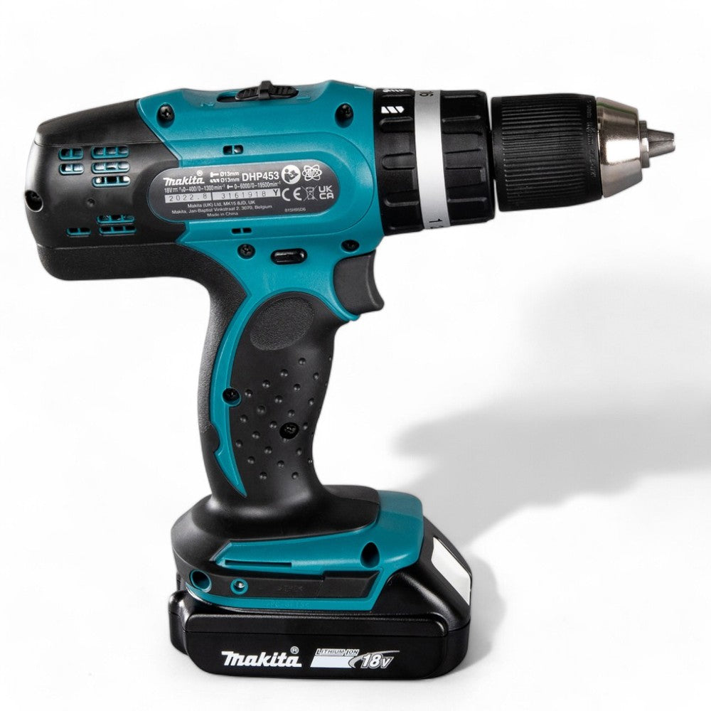 Trapano avvitatore percussione 18v 2 velocità 2 batterie litio 1,5ah rapido ergonomico con mandrino autoserrante e coppia 30nm per legno e metallo