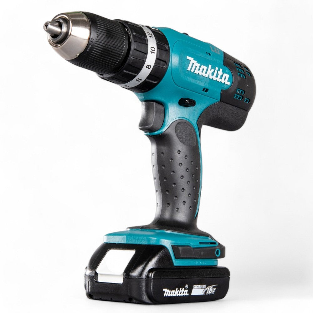 Trapano avvitatore percussione 18v 2 velocità 2 batterie litio 1,5ah rapido ergonomico con mandrino autoserrante e coppia 30nm per legno e metallo