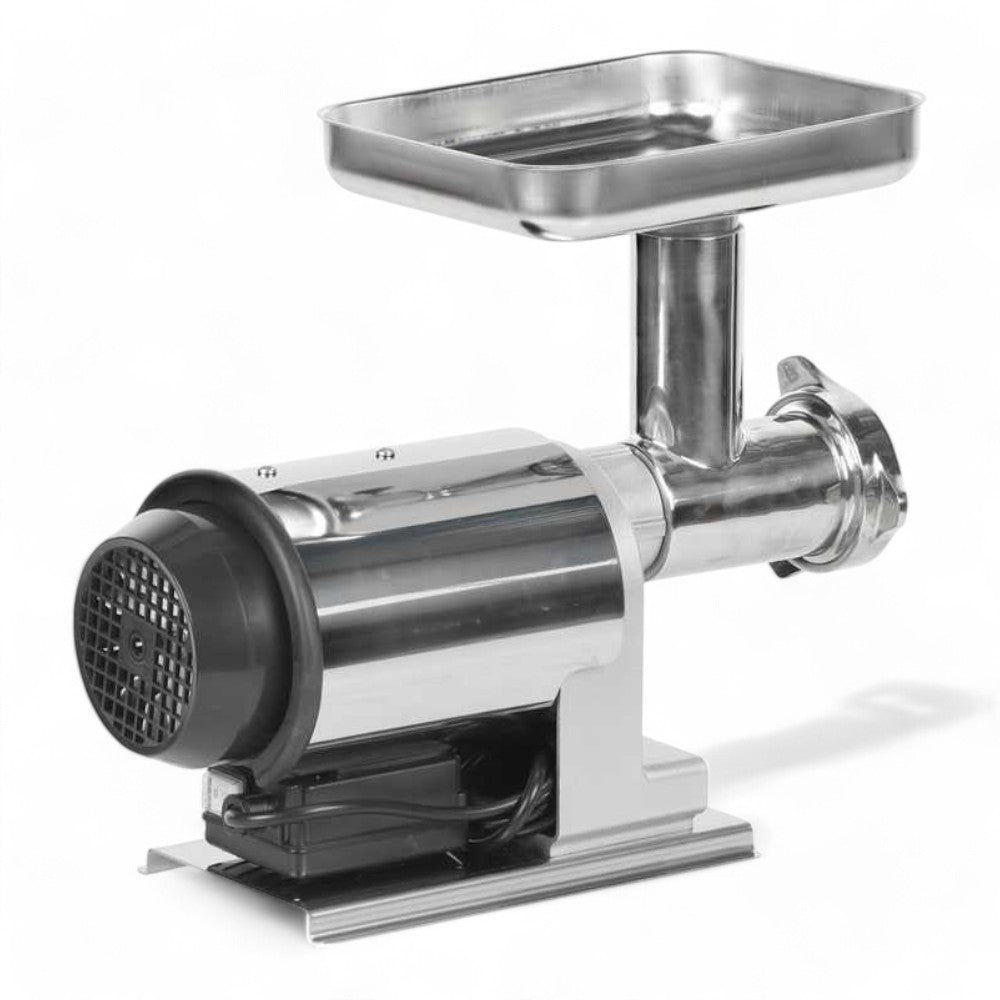 Tritacarne elettrico in acciaio inox uso continuo 600 watt motore asincrono voltaggio 220-240V giri elica 80 r.p.m.