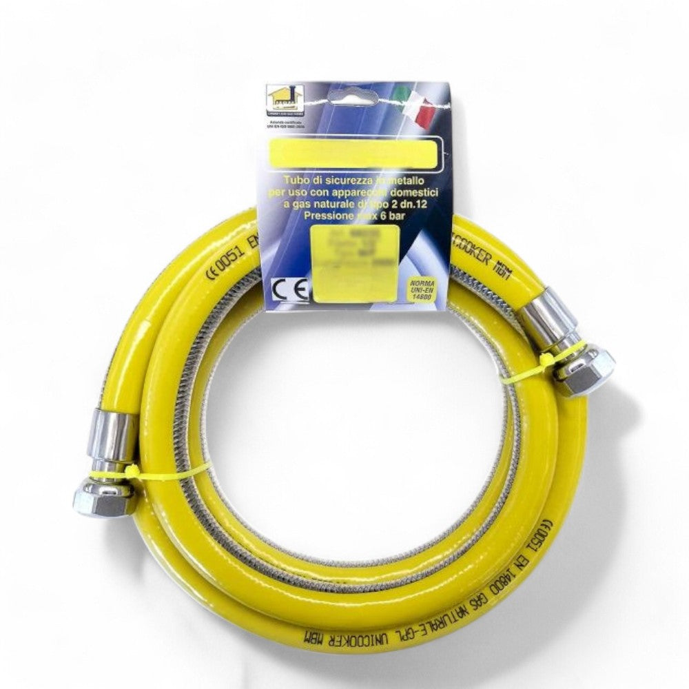 Tubo flessibile gas in acciaio con guaina di protezione in pvc gialla F/F per cucina