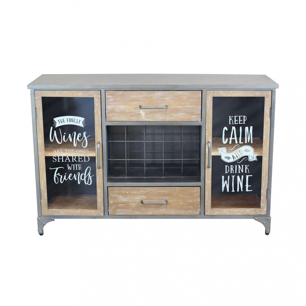 Mobile in legno e acciaio multiuso con ripiani e cassetti 124x39,5xH80 cm