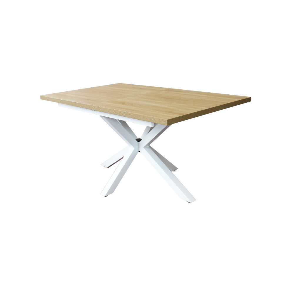 Tavolo allungabile con piano in mdf naturale e struttura in metallo bianco 90x160/200xH75 cm Gariè
