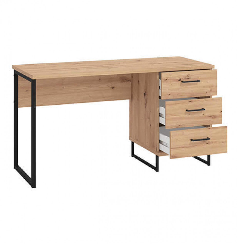 Scrivania porta PC 140x60 cm in legno e metallo con 3 cassetti Iron Desk