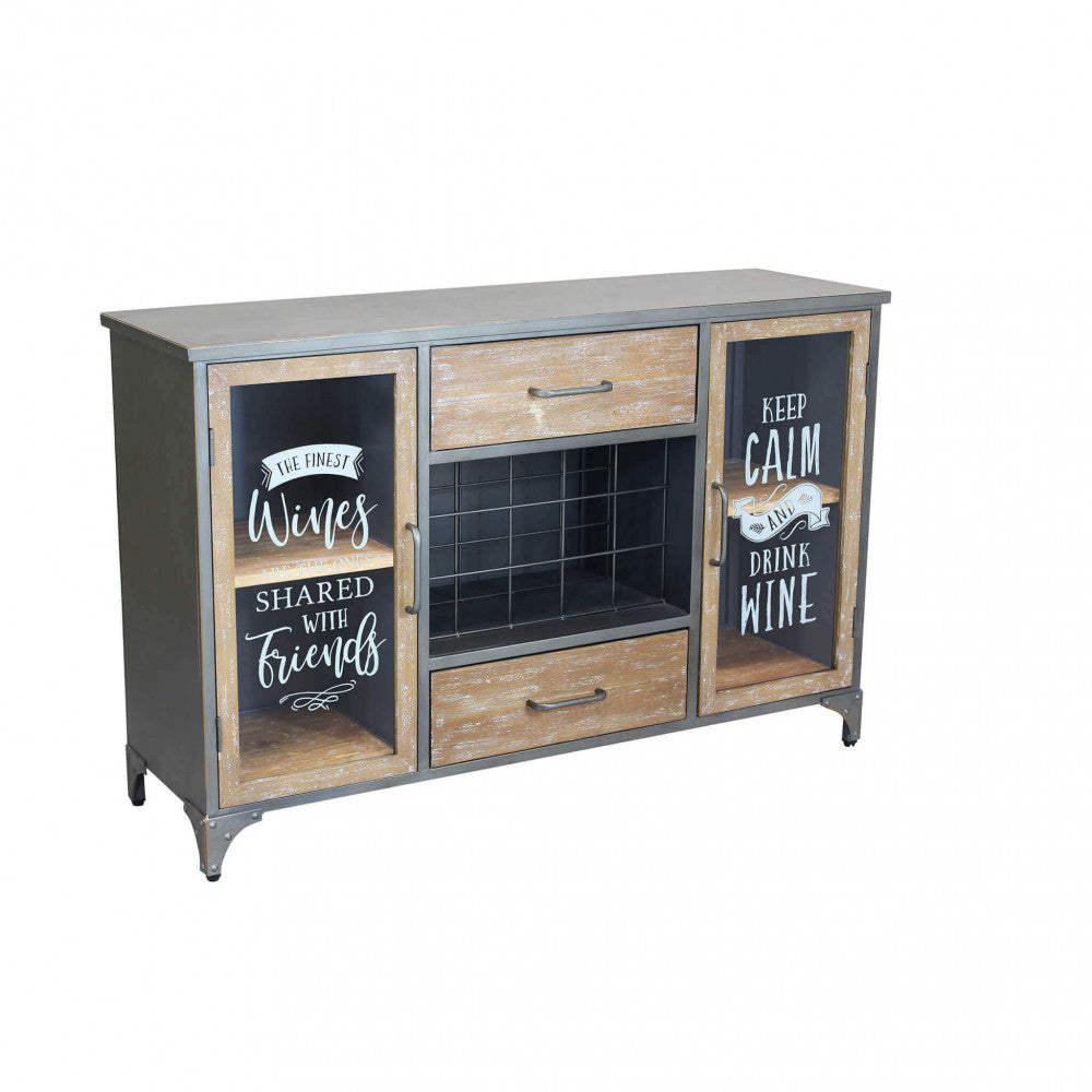 Mobile in legno e acciaio multiuso con ripiani e cassetti 124x39,5xH80 cm
