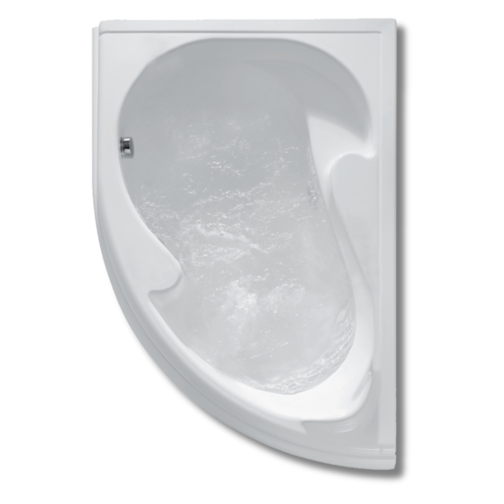 Vasca da bagno asimmetrica in acrilico bianco con telaio e pannelli 150x100 cm
