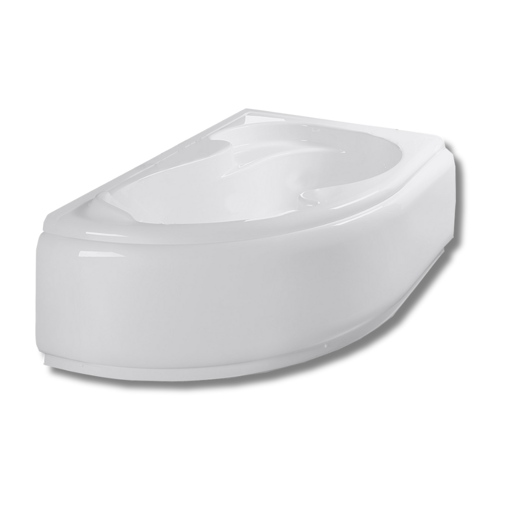 Vasca da bagno asimmetrica in acrilico bianco con telaio e pannelli 150x100 cm