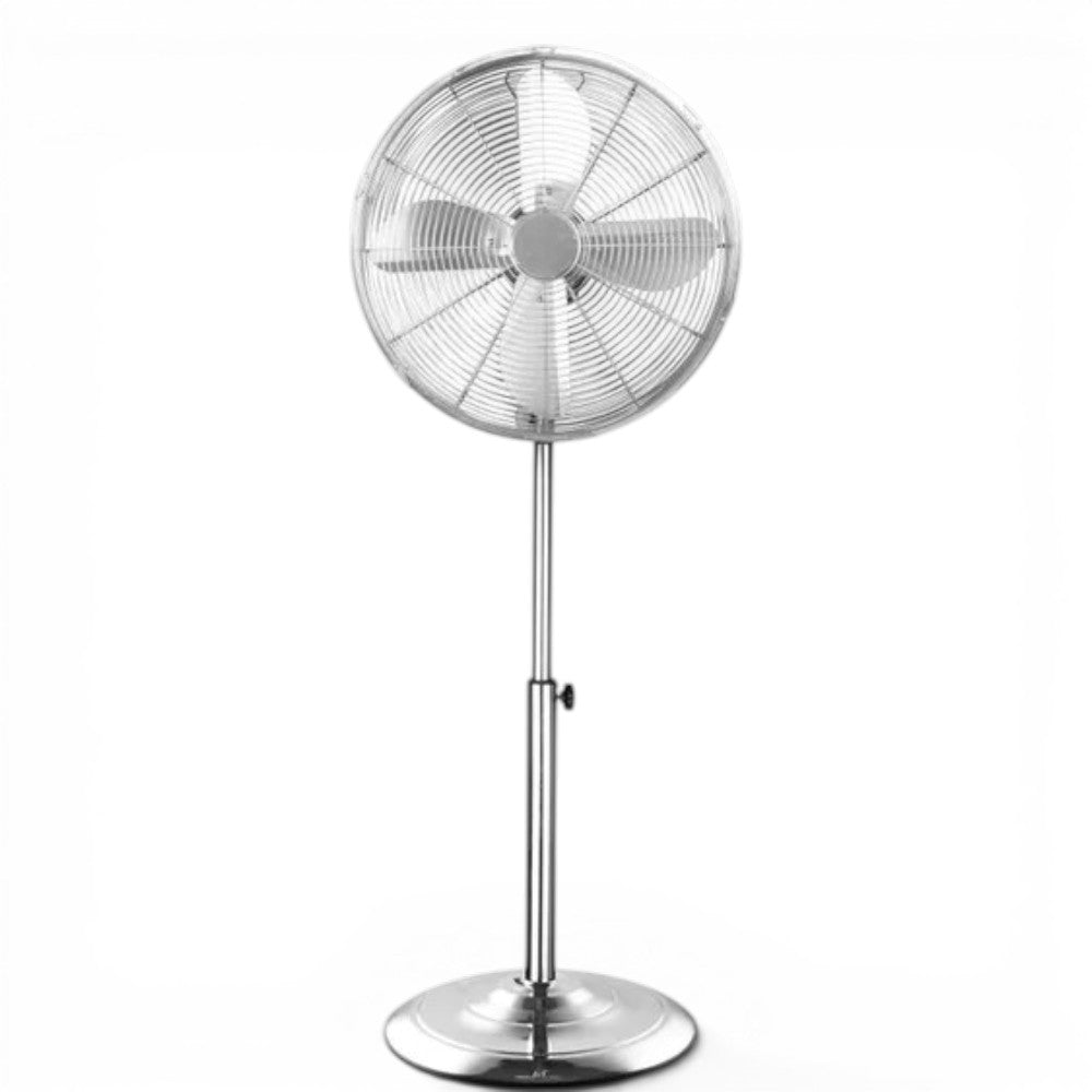 Ventilatore a piantana in acciaio cromato con 4 pale a 3 velocità con diametro 40xH140 cm