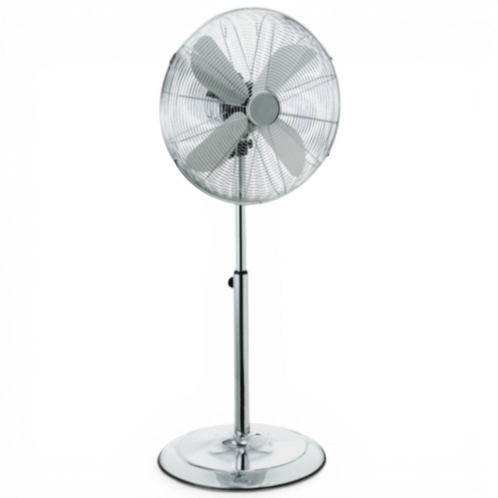 Ventilatore a piantana in acciaio cromato con 4 pale a 3 velocità con diametro 40xH140 cm
